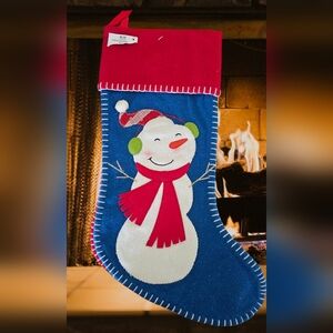 Festive Snowman Christmas Stocking - Red and Blue